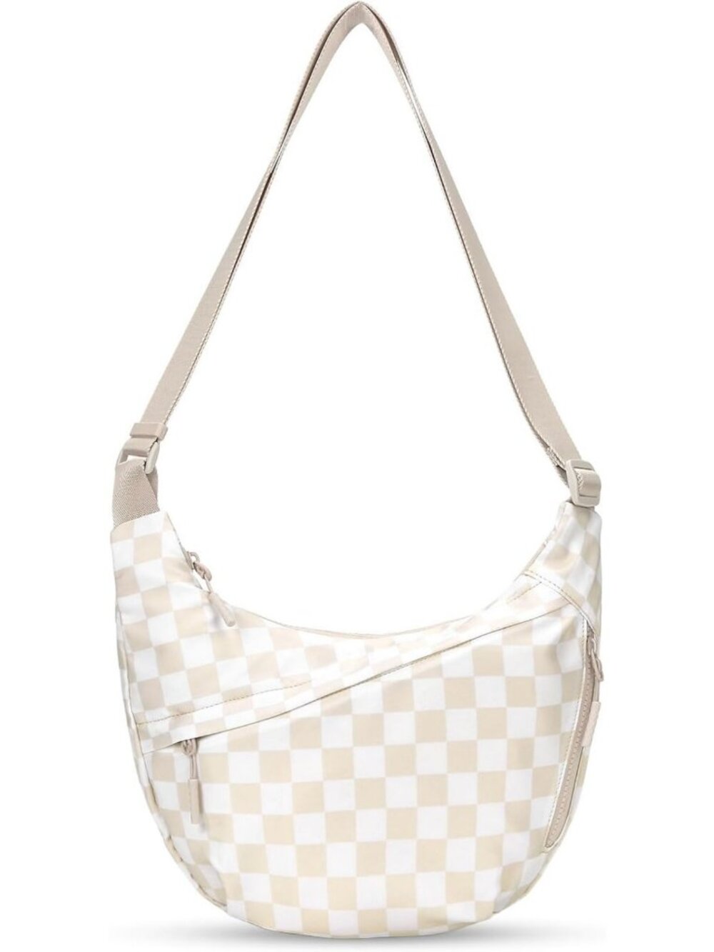 Stylish Checkered Nylon Crescent Crossbody Bag for Women - Medium Slouchy Hobo